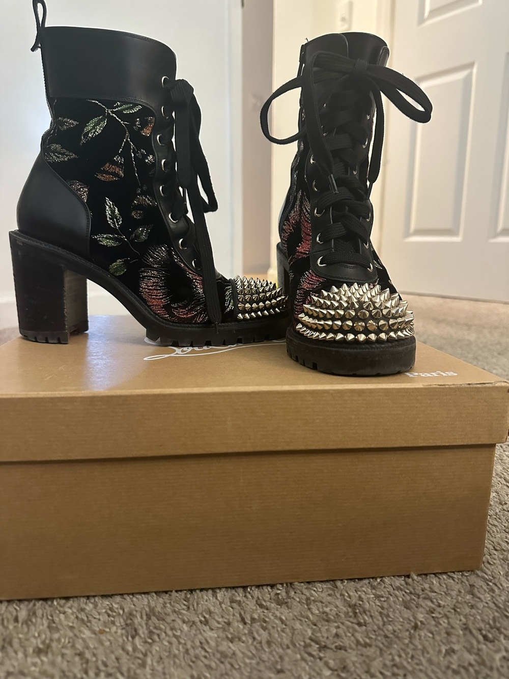 Christian Louboutin Floral Spike Combat Boots 36.5 Rare